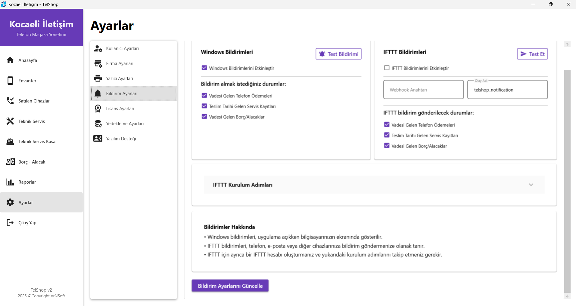 TelShop Bildirim Ekranı
