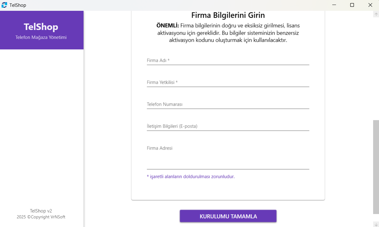 Firma Bilgilerini Girme
