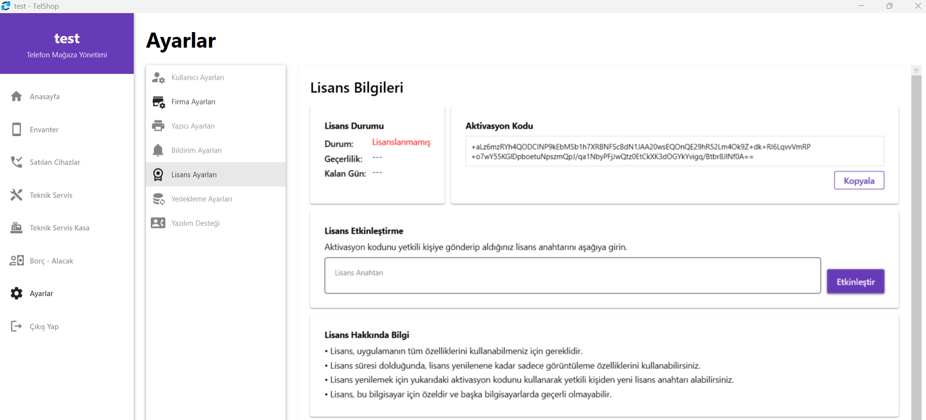 Aktivasyon Kodu Alma