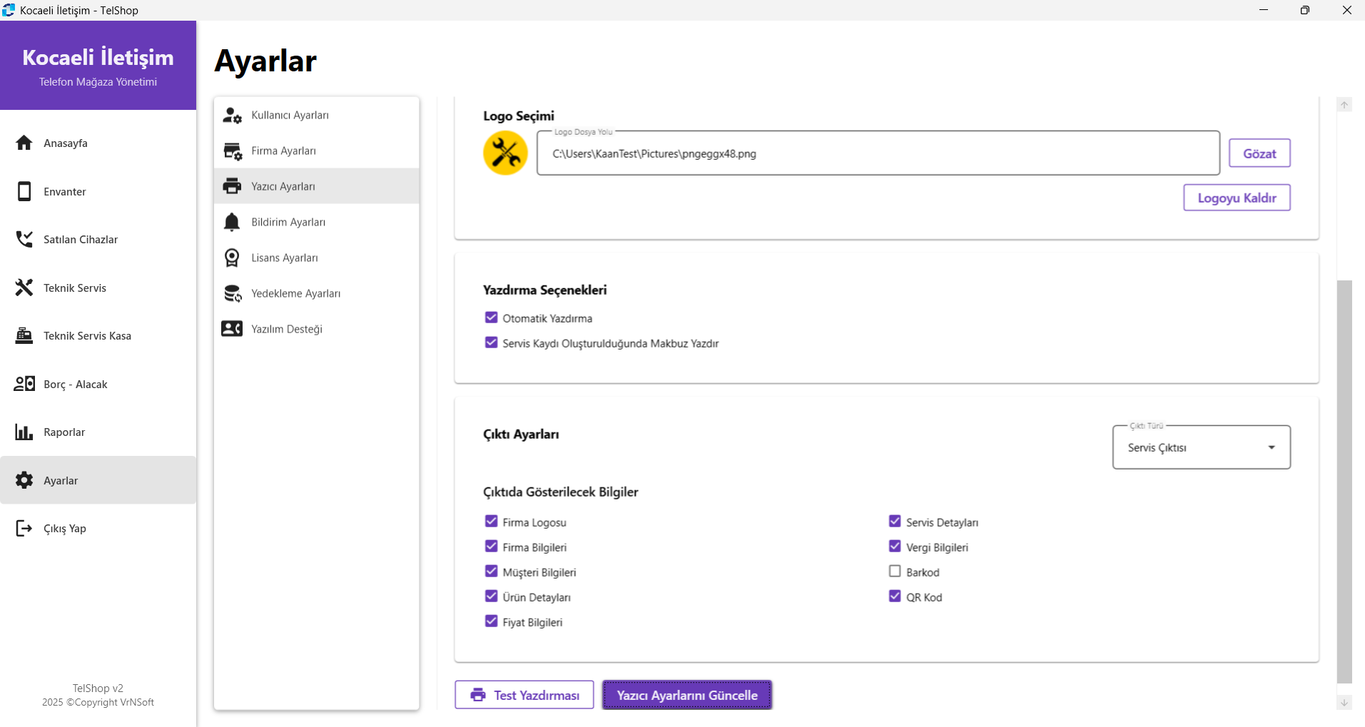 TelShop Yazdırma Ekranı